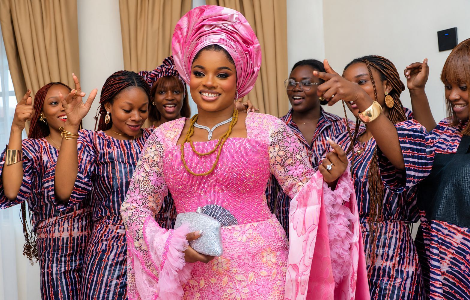 Oyiza smiling with family during the introduction